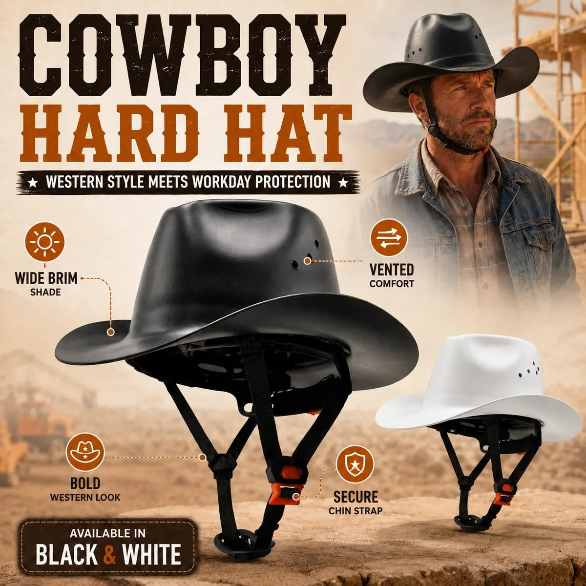 Western Cowboy Hard Hat - Safety Helmet for Men