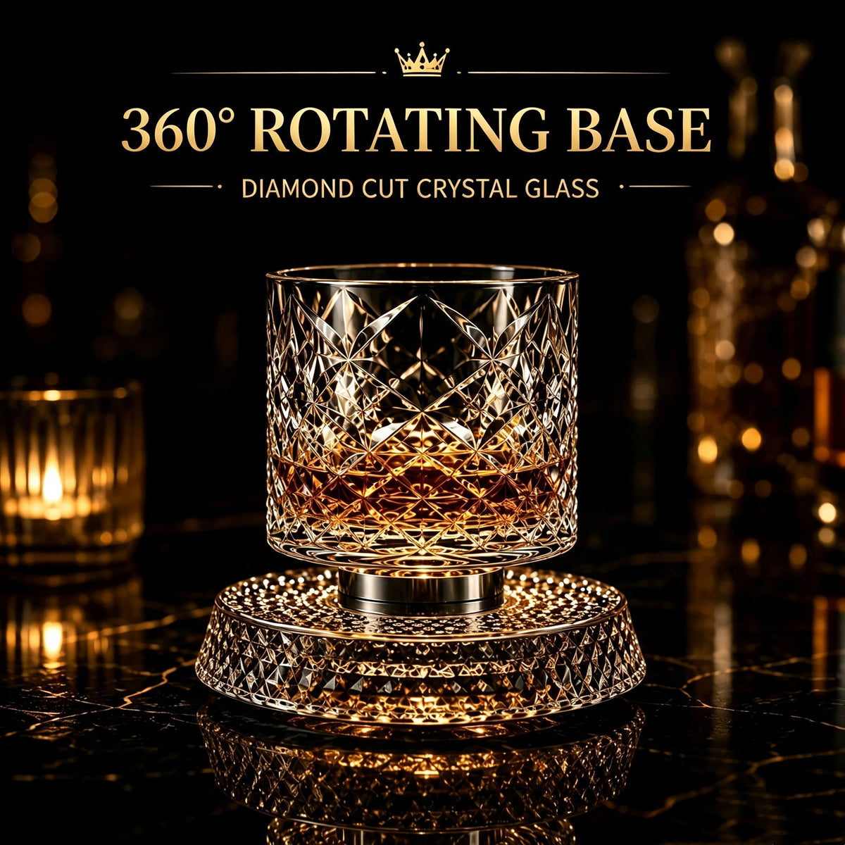 Luxury 360° Spinning Star‑Cut Crystal Glass, Rotating Stress‑Relief Whiskey & Wine Glass, Elegant European Barware Gift