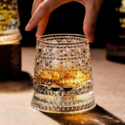 Luxury 360° Spinning Star‑Cut Crystal Glass, Rotating Stress‑Relief Whiskey & Wine Glass, Elegant European Barware Gift
