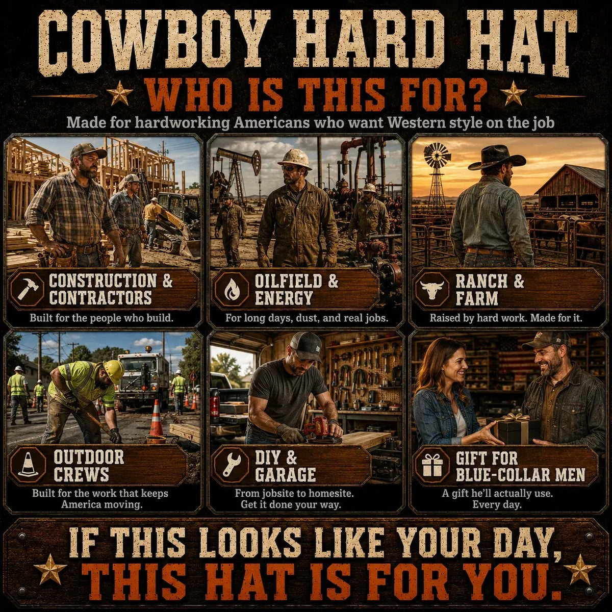 Western Cowboy Hard Hat - Safety Helmet for Men