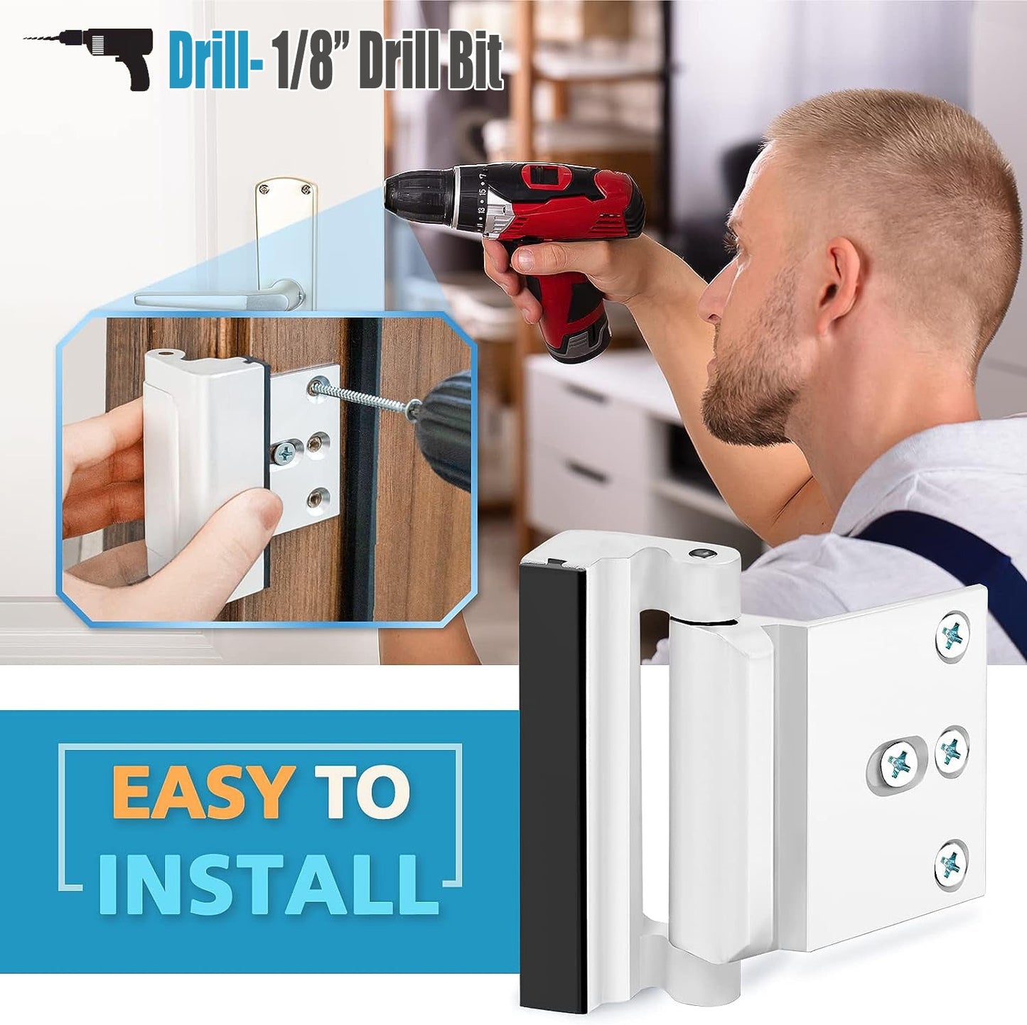 800 LBS Heavy Duty Home Security Door Lock | Anti-Break Inward Opening Door Lock with Reinforced Lock Cylinder