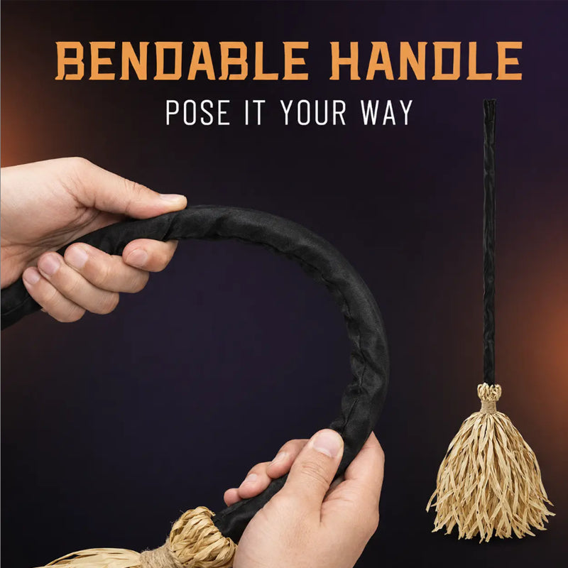 🧹 Animated Flying Witch Broom | Auto‑Moving Halloween Prop with Creepy Cackles, Green LED & Bendable Stem for Porch & Haunted House