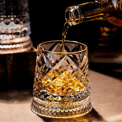 Luxury 360° Spinning Star‑Cut Crystal Glass, Rotating Stress‑Relief Whiskey & Wine Glass, Elegant European Barware Gift