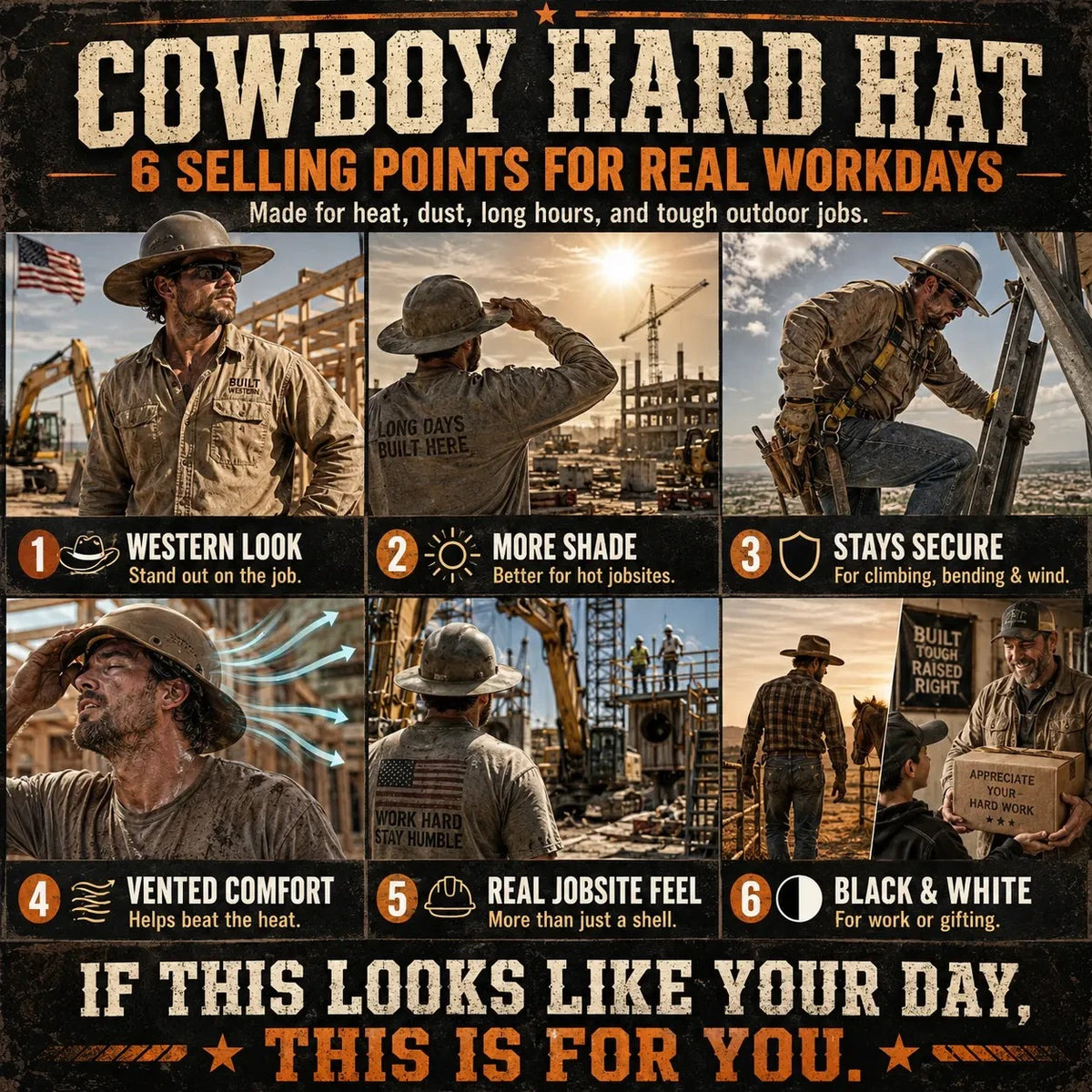 Western Cowboy Hard Hat - Safety Helmet for Men