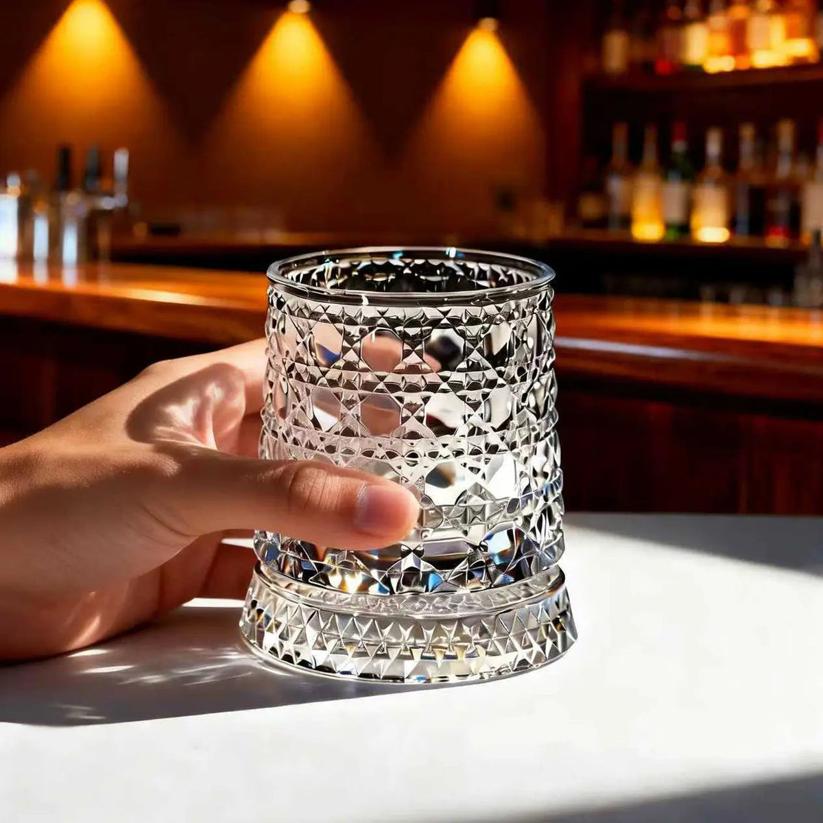 Luxury 360° Spinning Star‑Cut Crystal Glass, Rotating Stress‑Relief Whiskey & Wine Glass, Elegant European Barware Gift