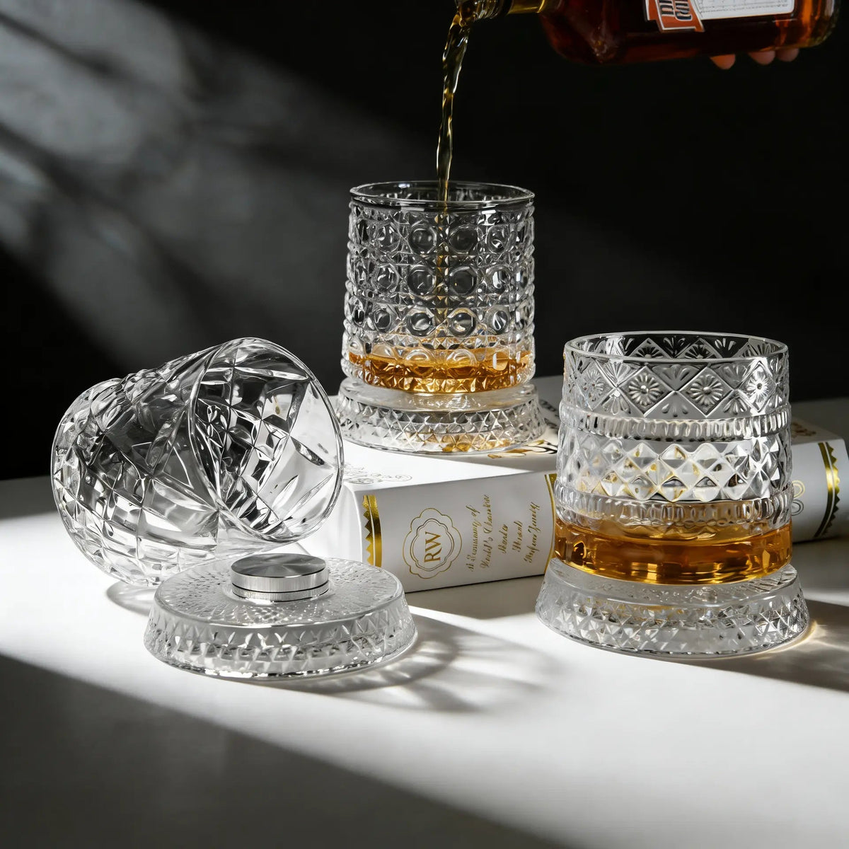 Luxury 360° Spinning Star‑Cut Crystal Glass, Rotating Stress‑Relief Whiskey & Wine Glass, Elegant European Barware Gift