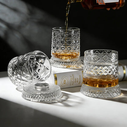 Luxury 360° Spinning Star‑Cut Crystal Glass, Rotating Stress‑Relief Whiskey & Wine Glass, Elegant European Barware Gift