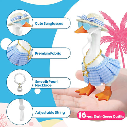 Desk Goose Outfits 7 Inches, 12 PCS Mini Desk Goose Clothes with Hats, Sunglasses, Bikini,Swimming Ring, Dresses for Magnetic Porch Goose Key Holder Decor & Office Gifts