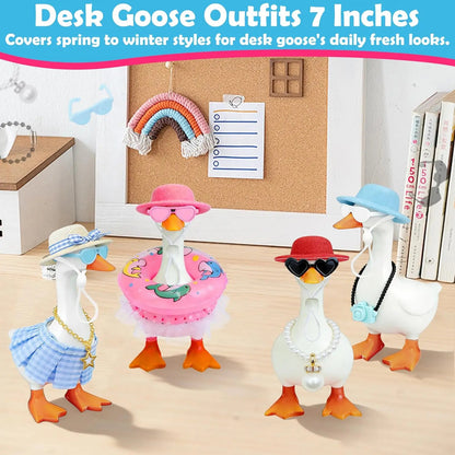 Desk Goose Outfits 7 Inches, 12 PCS Mini Desk Goose Clothes with Hats, Sunglasses, Bikini,Swimming Ring, Dresses for Magnetic Porch Goose Key Holder Decor & Office Gifts