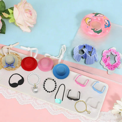 Desk Goose Outfits 7 Inches, 12 PCS Mini Desk Goose Clothes with Hats, Sunglasses, Bikini,Swimming Ring, Dresses for Magnetic Porch Goose Key Holder Decor & Office Gifts