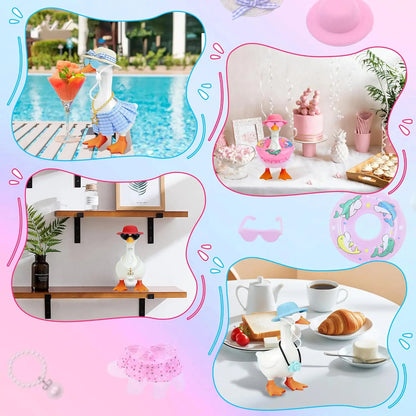 Desk Goose Outfits 7 Inches, 12 PCS Mini Desk Goose Clothes with Hats, Sunglasses, Bikini,Swimming Ring, Dresses for Magnetic Porch Goose Key Holder Decor & Office Gifts