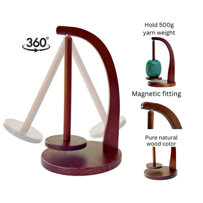 High-Quality Wooden Yarn Ball Winder, Knitting Supplies with Magnetic Feeder & Stable Base, Rustic Look Easy-Assembly Crochet Gift Kit for Knitting & Home Sewing Projects