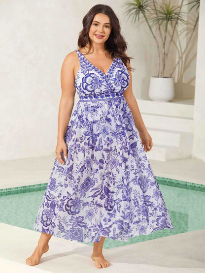 Womens Plus Size Two-Piece Swimsuit [M-6X] Floral Mesh Overlay Tummy Control Swimsuit with Skirt, Elegant Flattering Beach,Spotlight,Summer wins,Deals for you days,summeroutfits,vacationoutfits,bathingsuit,womenset,beachoutfits