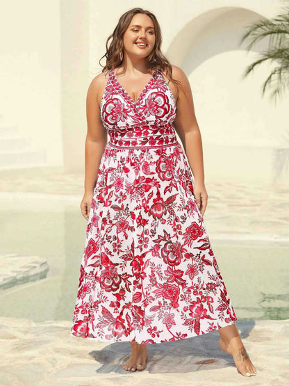 Womens Plus Size Two-Piece Swimsuit [M-6X] Floral Mesh Overlay Tummy Control Swimsuit with Skirt, Elegant Flattering Beach,Spotlight,Summer wins,Deals for you days,summeroutfits,vacationoutfits,bathingsuit,womenset,beachoutfits