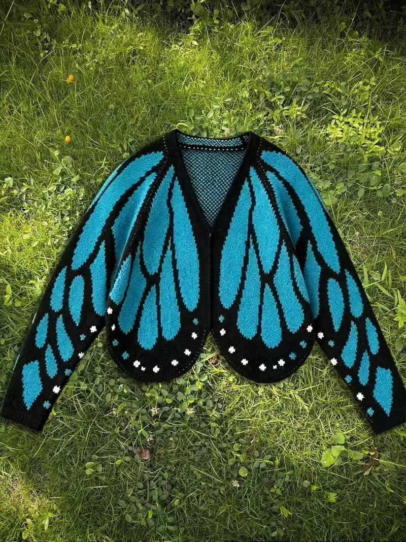 Women's Trendy Butterfly Wings Knit Cardigan, Front Open V Neck, Bat Sleeve Short Design, Casual Fashion Knitwear Knit Coat for Vacation Parties, Baggy