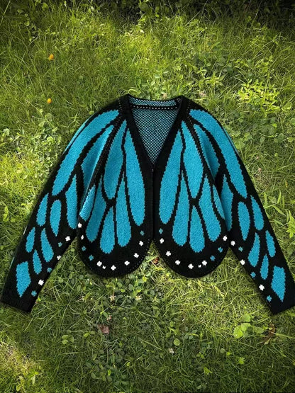 Women's Trendy Butterfly Wings Knit Cardigan, Front Open V Neck, Bat Sleeve Short Design, Casual Fashion Knitwear Knit Coat for Vacation Parties, Baggy