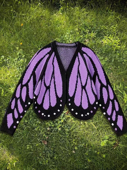 Women's Trendy Butterfly Wings Knit Cardigan, Front Open V Neck, Bat Sleeve Short Design, Casual Fashion Knitwear Knit Coat for Vacation Parties, Baggy