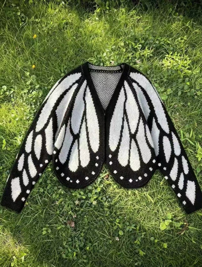 Women's Trendy Butterfly Wings Knit Cardigan, Front Open V Neck, Bat Sleeve Short Design, Casual Fashion Knitwear Knit Coat for Vacation Parties, Baggy