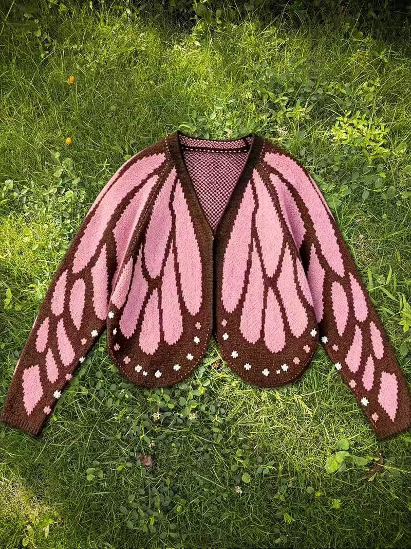 Women's Trendy Butterfly Wings Knit Cardigan, Front Open V Neck, Bat Sleeve Short Design, Casual Fashion Knitwear Knit Coat for Vacation Parties, Baggy