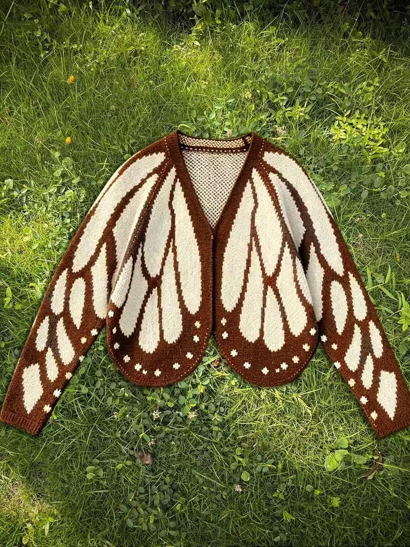 Women's Trendy Butterfly Wings Knit Cardigan, Front Open V Neck, Bat Sleeve Short Design, Casual Fashion Knitwear Knit Coat for Vacation Parties, Baggy