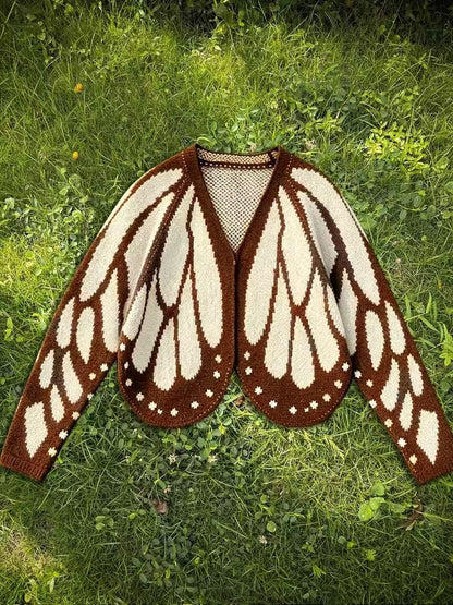 Women's Trendy Butterfly Wings Knit Cardigan, Front Open V Neck, Bat Sleeve Short Design, Casual Fashion Knitwear Knit Coat for Vacation Parties, Baggy