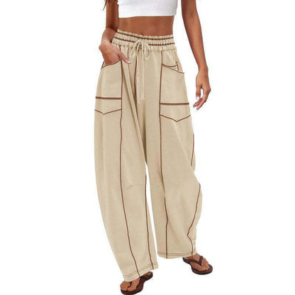 Womens Baggy Barrel Wide Leg Yoga Lounge Pants Drawstring Waist Pockets Athleisure Style Casual Sweatpants Comfortable Loose Fit Bottoms for Women Summer Casual Wear,back to school shopping