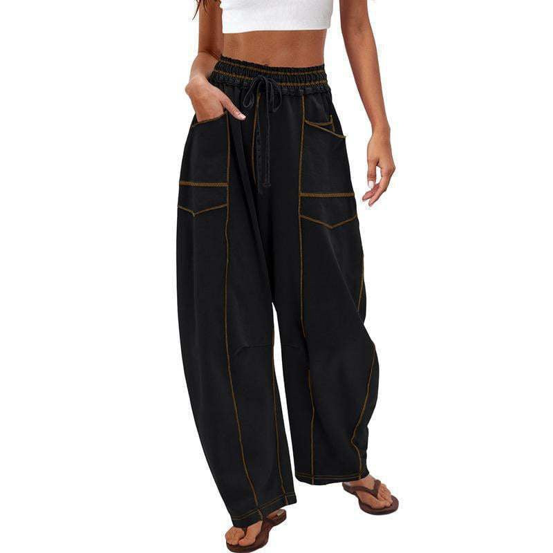 Womens Baggy Barrel Wide Leg Yoga Lounge Pants Drawstring Waist Pockets Athleisure Style Casual Sweatpants Comfortable Loose Fit Bottoms for Women Summer Casual Wear,back to school shopping