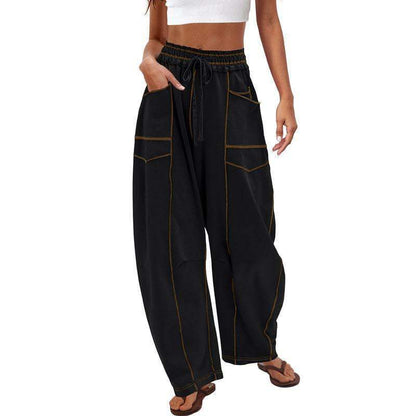 Womens Baggy Barrel Wide Leg Yoga Lounge Pants Drawstring Waist Pockets Athleisure Style Casual Sweatpants Comfortable Loose Fit Bottoms for Women Summer Casual Wear,back to school shopping