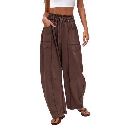 Womens Baggy Barrel Wide Leg Yoga Lounge Pants Drawstring Waist Pockets Athleisure Style Casual Sweatpants Comfortable Loose Fit Bottoms for Women Summer Casual Wear,back to school shopping