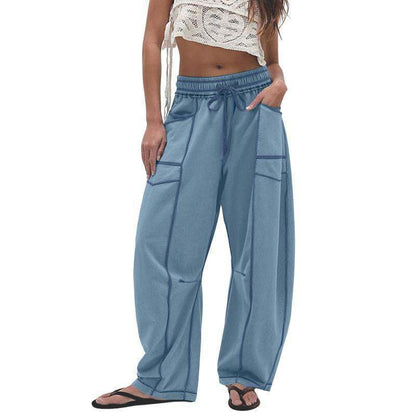 Womens Baggy Barrel Wide Leg Yoga Lounge Pants Drawstring Waist Pockets Athleisure Style Casual Sweatpants Comfortable Loose Fit Bottoms for Women Summer Casual Wear,back to school shopping