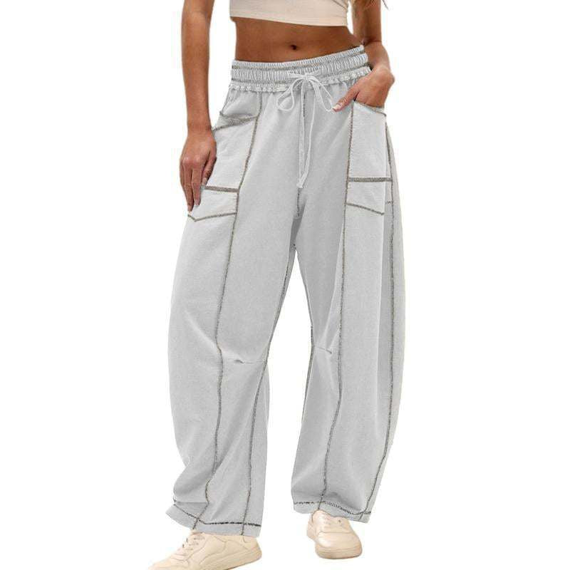 Womens Baggy Barrel Wide Leg Yoga Lounge Pants Drawstring Waist Pockets Athleisure Style Casual Sweatpants Comfortable Loose Fit Bottoms for Women Summer Casual Wear,back to school shopping