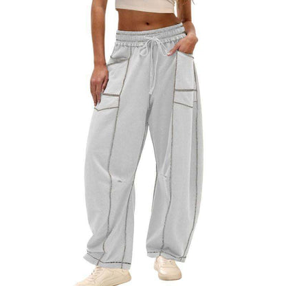 Womens Baggy Barrel Wide Leg Yoga Lounge Pants Drawstring Waist Pockets Athleisure Style Casual Sweatpants Comfortable Loose Fit Bottoms for Women Summer Casual Wear,back to school shopping