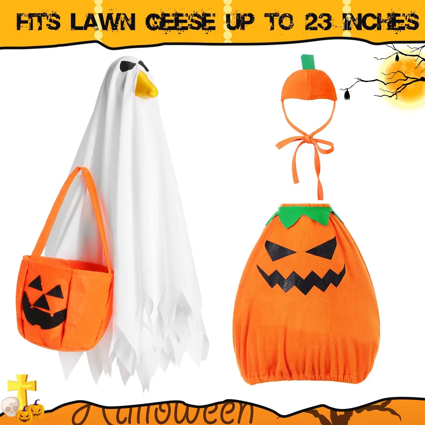 Halloween Porch Goose Outfit fit 23 inch Goose, Lawn Porch Goose Clothes Clothing Fall Halloween Outfit for Outdoor Patio Yard Lawn Art Decoration