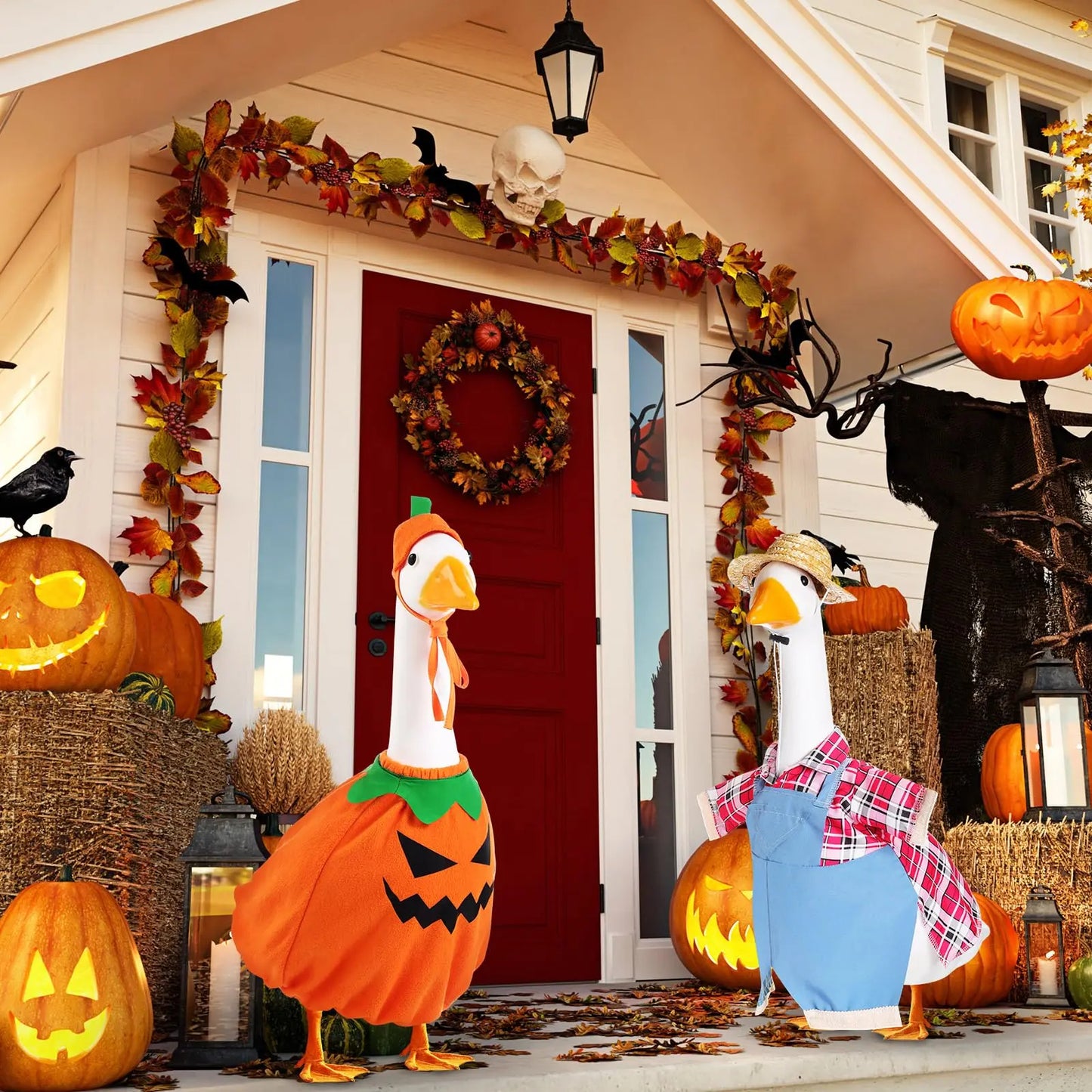Halloween Porch Goose Outfit fit 23 inch Goose, Lawn Porch Goose Clothes Clothing Fall Halloween Outfit for Outdoor Patio Yard Lawn Art Decoration