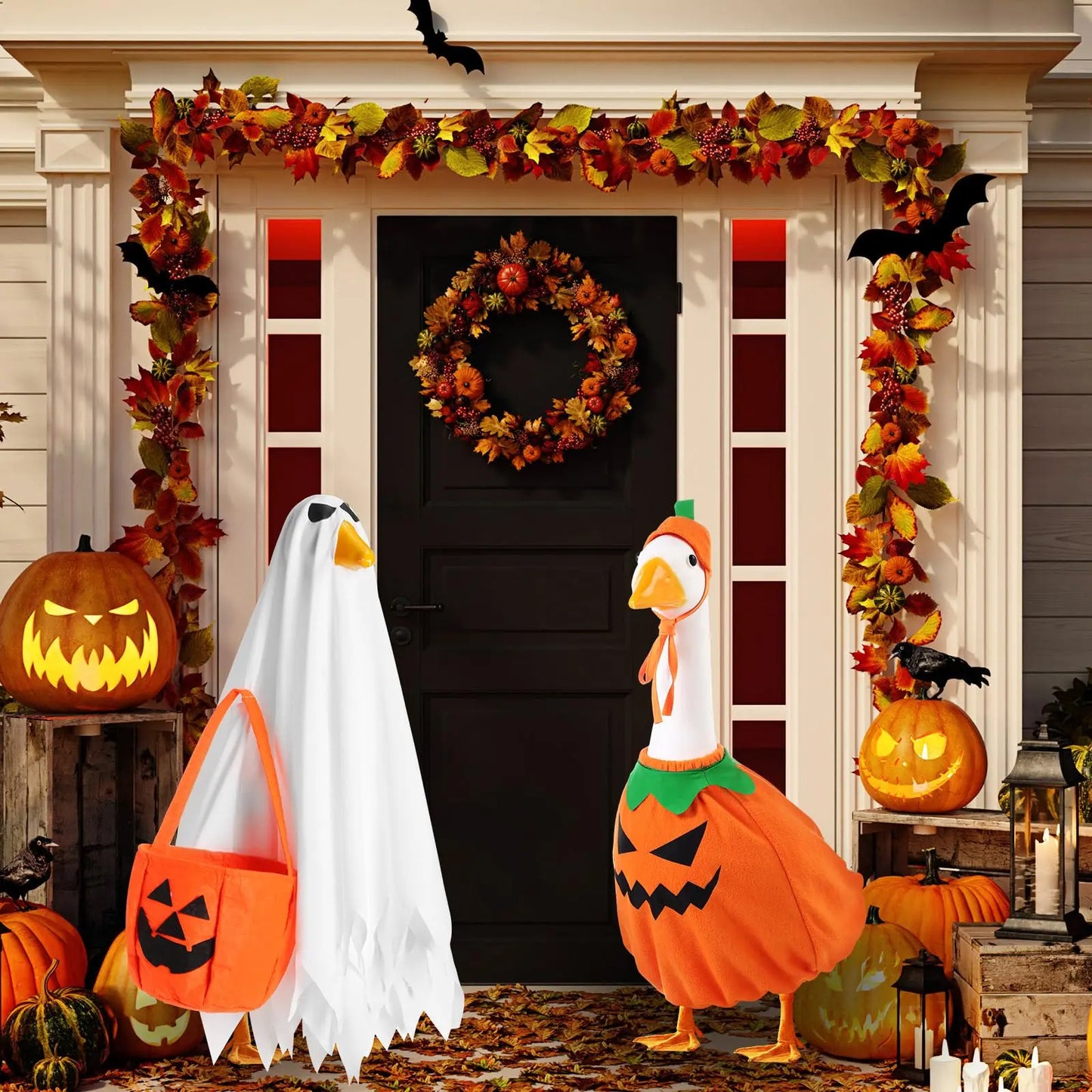 Halloween Porch Goose Outfit fit 23 inch Goose, Lawn Porch Goose Clothes Clothing Fall Halloween Outfit for Outdoor Patio Yard Lawn Art Decoration
