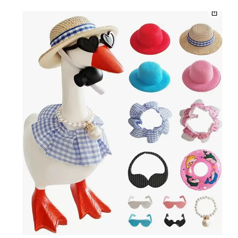 Desk Goose Outfits 7 Inches, 12 PCS Mini Desk Goose Clothes with Hats, Sunglasses, Bikini,Swimming Ring, Dresses for Magnetic Porch Goose Key Holder Decor & Office Gifts