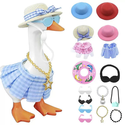 Desk Goose Outfits 7 Inches, 12 PCS Mini Desk Goose Clothes with Hats, Sunglasses, Bikini,Swimming Ring, Dresses for Magnetic Porch Goose Key Holder Decor & Office Gifts