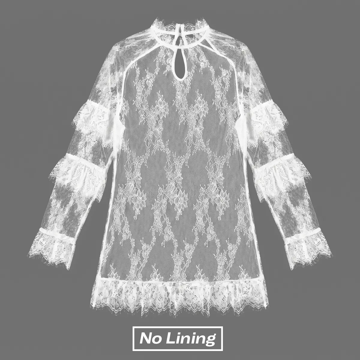 Women's Sheer Black Lace Mini Dress, See Through, Unlined Long Sleeve Crew Neck Elegant Cocktail Dress with Ruffled Hem, Concert, Party, Evening Wear, Summervibes, Fashion