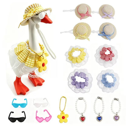 Desk Goose Outfits 7 Inches, 12 PCS Mini Desk Goose Clothes with Hats, Sunglasses, Bikini,Swimming Ring, Dresses for Magnetic Porch Goose Key Holder Decor & Office Gifts