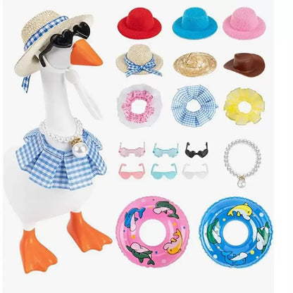 Desk Goose Outfits 7 Inches, 12 PCS Mini Desk Goose Clothes with Hats, Sunglasses, Bikini,Swimming Ring, Dresses for Magnetic Porch Goose Key Holder Decor & Office Gifts