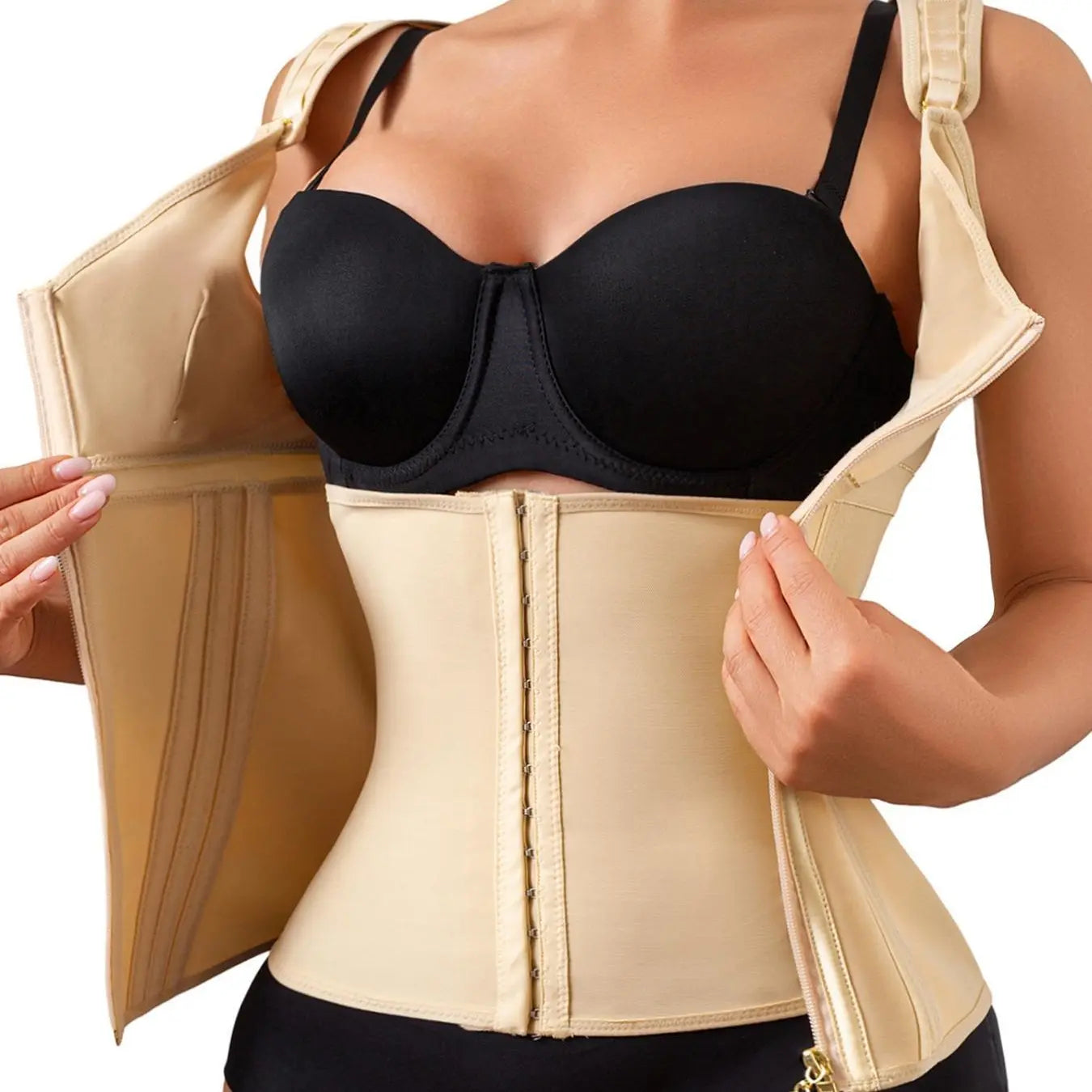 Women's Faja Waist Trainer, Seamless Shapewear Bodysuit with Double-Layer Tummy Control, 17 Steel Bones & Built-in Bra, Bodysuits Shapewear, Double Faja Waist Trainer Shapewear Belts
