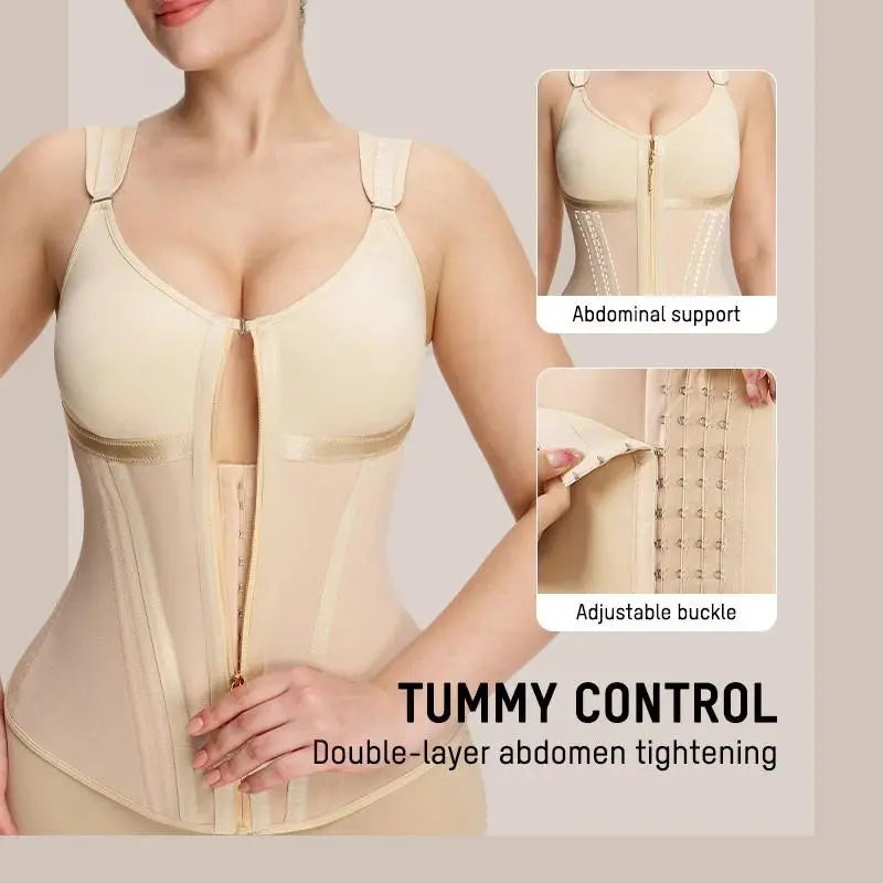 Women's Faja Waist Trainer, Seamless Shapewear Bodysuit with Double-Layer Tummy Control, 17 Steel Bones & Built-in Bra, Bodysuits Shapewear, Double Faja Waist Trainer Shapewear Belts