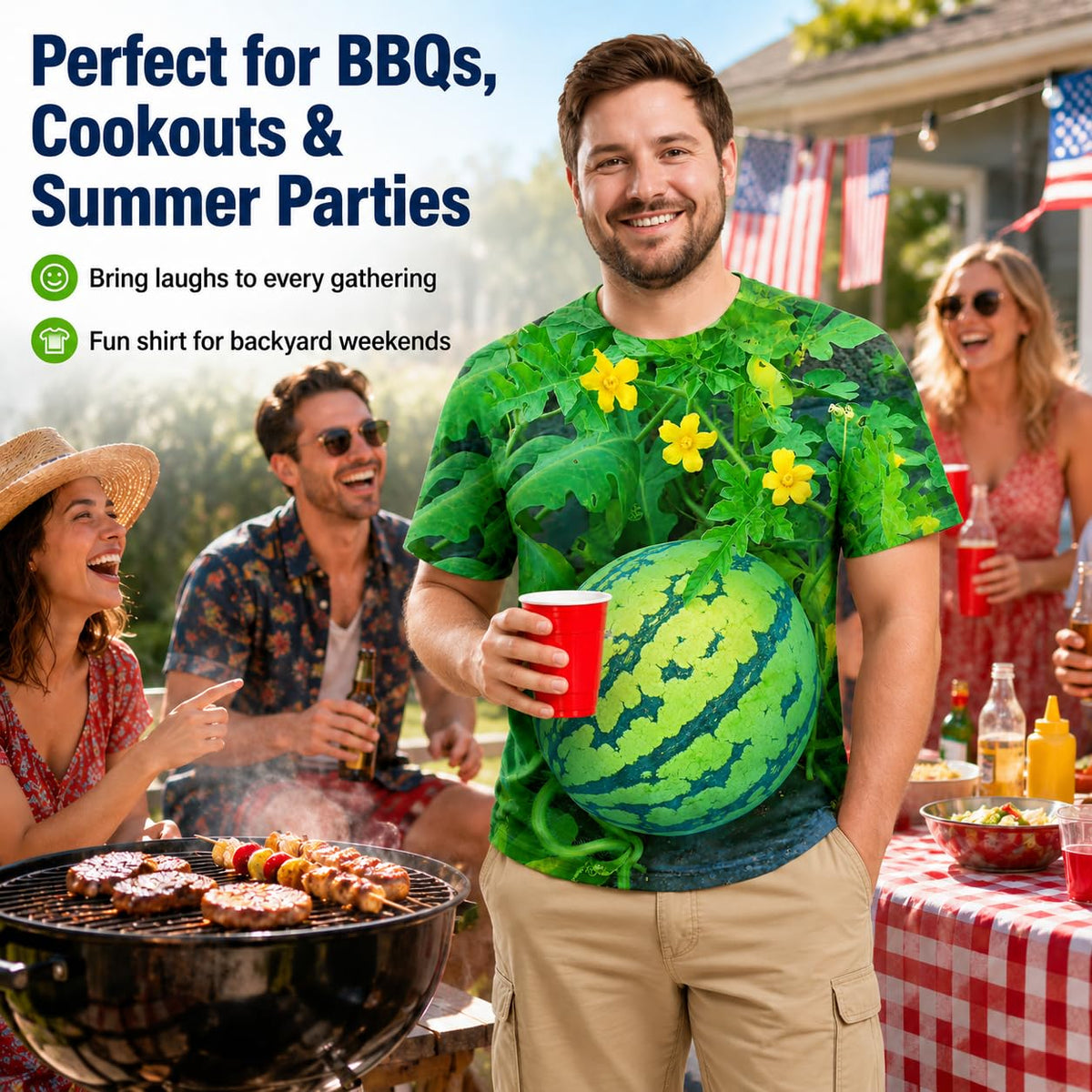 Funny Men's Watermelon Graphic T‑Shirt, Fruit Print Summer Tee, Casual Shorts 2‑Piece Outfit Set