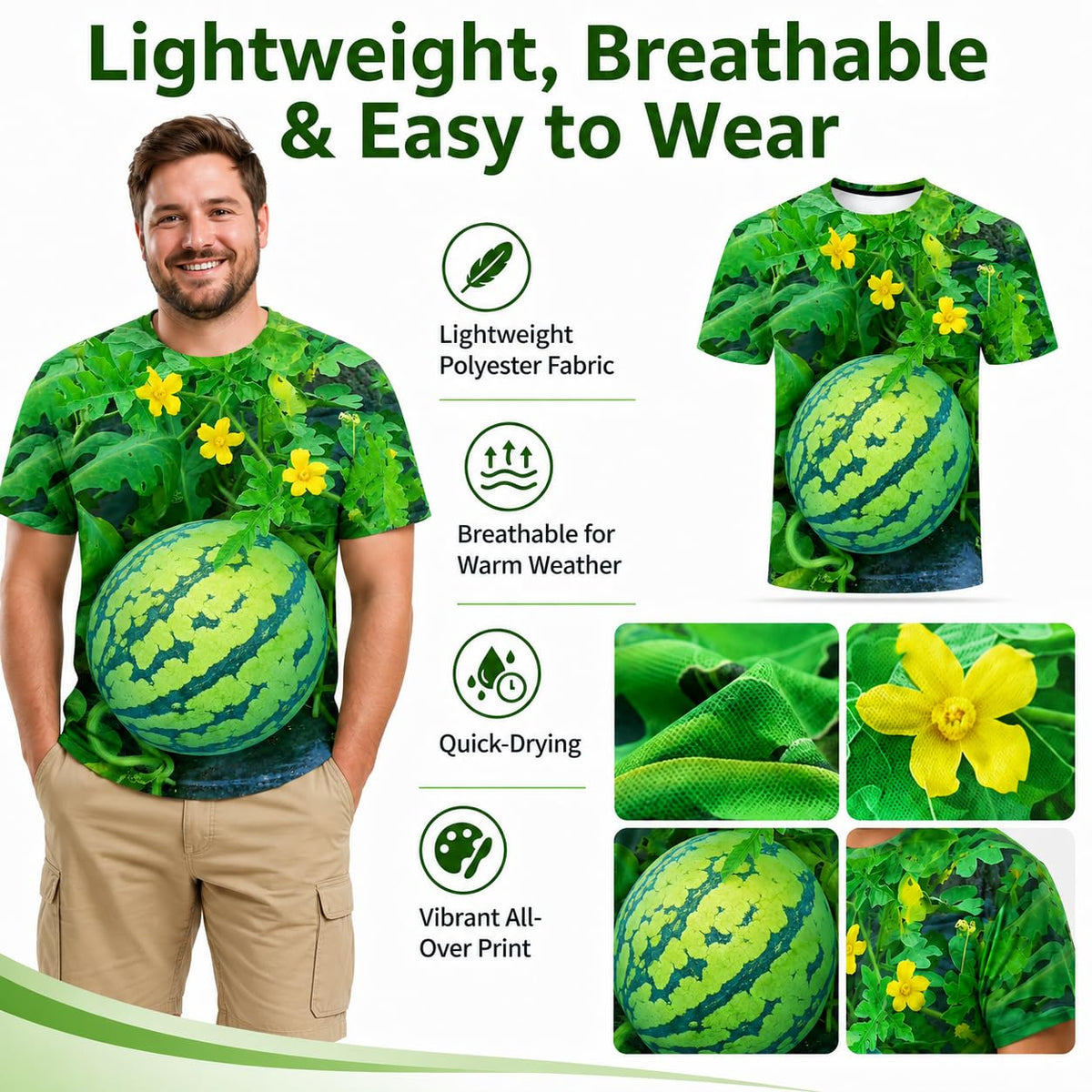 Funny Men's Watermelon Graphic T‑Shirt, Fruit Print Summer Tee, Casual Shorts 2‑Piece Outfit Set