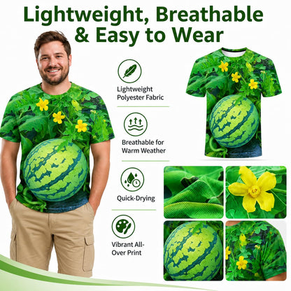 Funny Men's Watermelon Graphic T‑Shirt, Fruit Print Summer Tee, Casual Shorts 2‑Piece Outfit Set