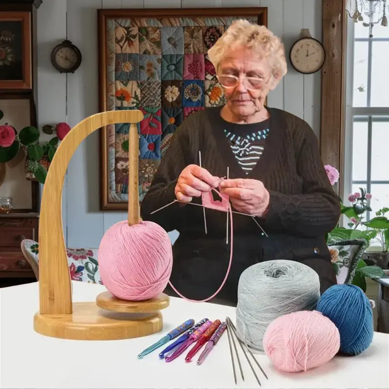 High-Quality Wooden Yarn Ball Winder, Knitting Supplies with Magnetic Feeder & Stable Base, Rustic Look Easy-Assembly Crochet Gift Kit for Knitting & Home Sewing Projects